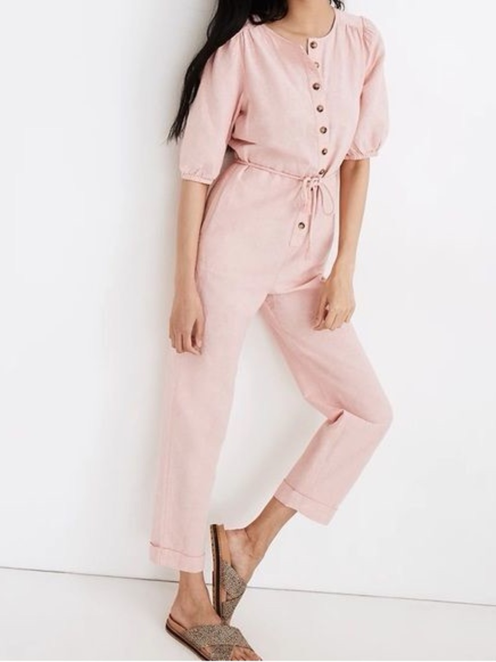 Madewell Blush Pink Button-Front Drawstring Jumpsuit